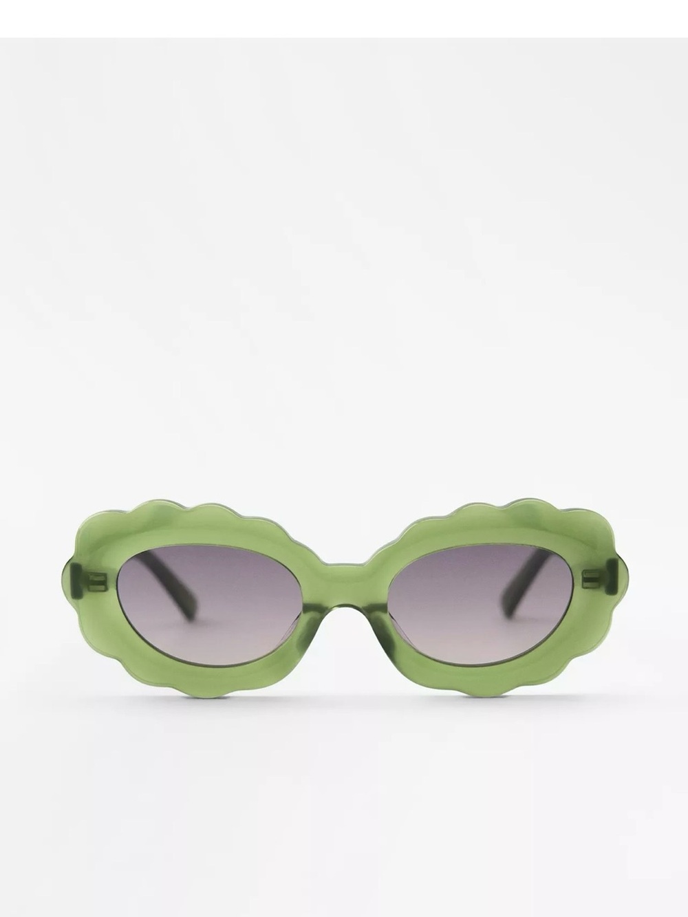Zara Green Scalloped Oval Sunglasses - Y2K